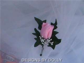 Pink silk Rose Boutonnieres, Quinceanera Flowers ,Prom  