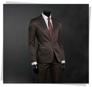 Skinny Slim Fit Dark Brown One Button Mens Suits US S  