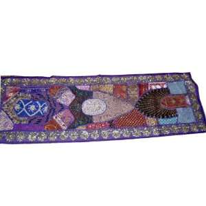  Purple Beaded Sari Indian Table Runner Tapestry Wall Decor 