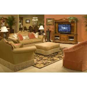 Aico Cortina Living Room 2 Pc Wood Trim Camelback Sofa, & Swivel Tub 