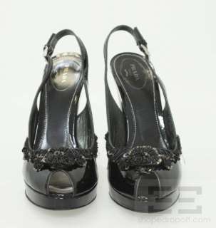   Patent Leather & Sequined Peep Toe Slingback Heels Size 38.5  