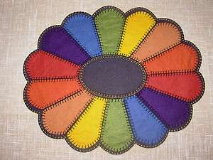 Penny Rug Dresden Plate Oval Placemat Pattern 13 x 17 Wool Felt 