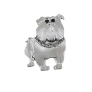 Bulldog Dog Pin Brooch with Crystals Brushed Silver Tone Metal New in 