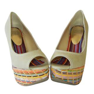 Trendy Peep Toe Colorful Weave Wraps Wedge Platform Pump w/ Canvas 