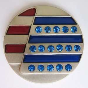  USA Flag Swarovski Crystal Golf Ball Marker + Hat Clip 