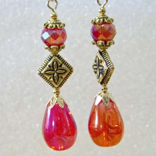 RED AB FACETED ROUND & TEARDROP CRYSTAL EARRINGS  