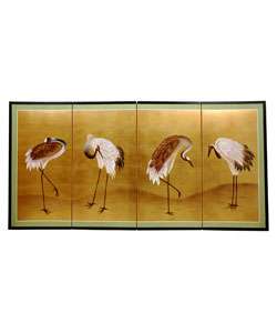 Silk, Wood and Rice Paper Gold Leaf Cranes Screen (China)   