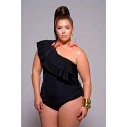 Monif C. Womens Plus Size One shoulder Ruffle One piece Swimsuit 