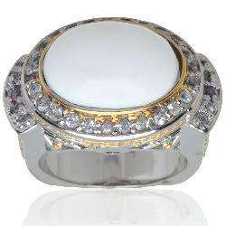 Michael Valitutti Silver/ Palladium/ 18k Vermeil Cachalong Opal Ring 