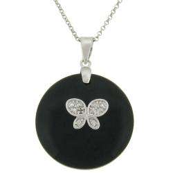   Black Onyx and Diamond Accent Butterfly Necklace  