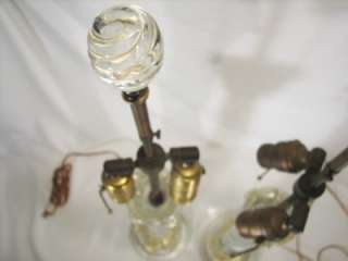   Lamps Seguso Barovier ~ Gold Fleck Twisted Glass + Finial ~3 Pc  