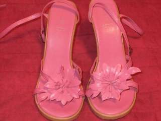 pink flowered ankle strap wooden heel sandal womens 9  