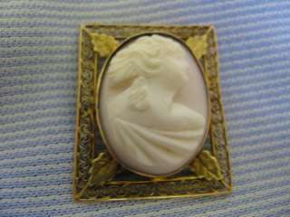 10K Gold Square Antique Cameo pin or pendant Circa 1880  