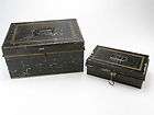 antique pair of large tole tin lock box bank safe
