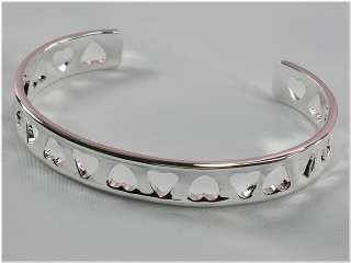 Lot of 4 Heart Silver Plated Bangles Cuff Bracelets  