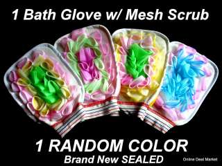 BATH & SHOWER Mitt Glove w/ Mesh Scrubber GENTLE Exfoliating Random 