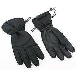Black Leather/ Nylon Ski Gloves  