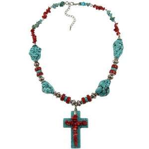  Crystale Carnelian and Turquiose Cross Necklace Jewelry
