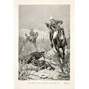 1900 Print John Wimbush Art Wild Boar Spear Horseback Riding Middle 
