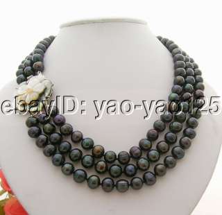 Charming 3Strds 10MM Black Pearl Necklace  