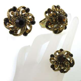 Antique ST Smoky Topaz Brown Floral Cocktail Ring r122  