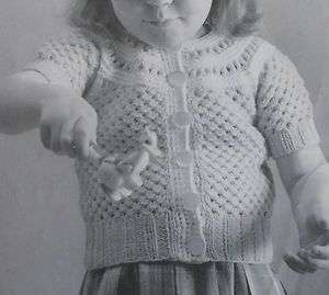 Vintage Girls Cute Short Sleeved Cardigan Sweater Knitting Pattern 