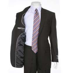 Ferrecci Mens Chocolate Brown Two button Pinstripe Suit   