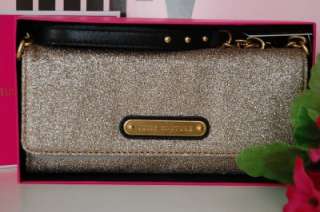 New JUICY COUTURE Gold Glitter Convertible Clutch Wallet c/ Shoulder 