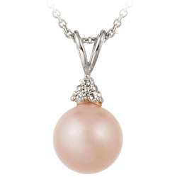 Sterling Silver Cubic Zirconia Pink Faux Pearl Necklace  Overstock 
