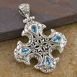 Blue Topaz Silver Cawi Pendant (Indonesia)  Overstock