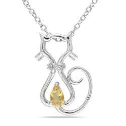 Sterling Silver Citrine and Diamond Accent Necklace (H I, I3) (1/5ct 