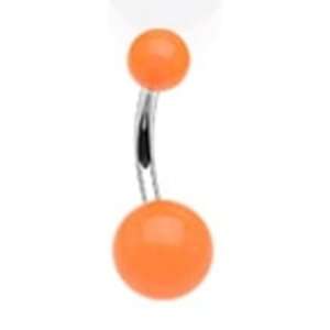  Surgical Steel Belly Button Navel Ring with Orange Glow in 