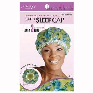   Satin Floral Sleep Cap with Elastic Band Green: Health & Personal Care
