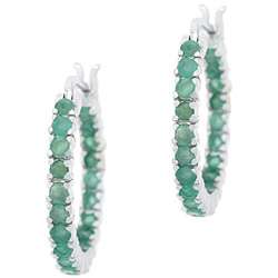  Rocks Sterling Silver Inside out Emerald Hoop Earrings  