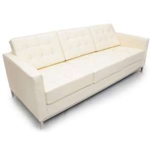   Knoll Style Sofa 3 Seat, White Semi Aniline Leather