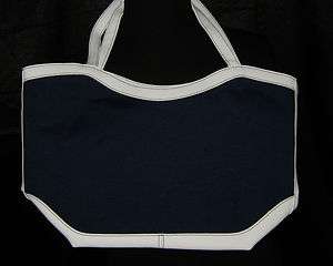   LAUDER NAVY BLUE WITH WHITE TRIM ROOMY HAND BAG PURSE TOTE #26  