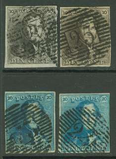 BELGIUM  1849. Scott #1, 1b, 2, 2a Used, all Very Fine stamps  