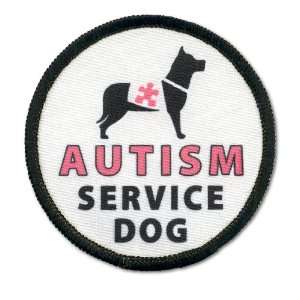 AUTISM SERVICE DOG Pink Medical Alert 3 inch Sew on Black Rim Patch