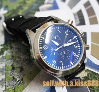 Blue Dial Automatic Mechanical Leather Mens Watch Date  