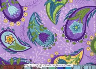 Kaufman Fabric ~ Purple Yellow Green Floral Paisley Veranda 11484 238 