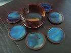 HANDCRAFTED BLUE AGATE SEASHELL AND CEDAR DRINK GLASS COASTERS SET OF 