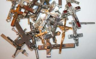 Mixed Lot 35 New & Vintage Crosses Cruxifix Rosary Supply Religious 