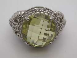   YELLOW STONE & CUBIC ZIRCONIA STERLING SILVER RING   