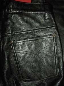 Leather Sheen Classic 5 Pocket Black Leather Jeans Pants Size 28X31 
