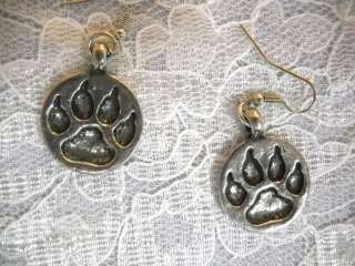 PEWTER WOLF PAW PRINT FULL SIZE PENANT DANGLE EARRINGS  