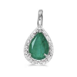  14k White Gold May Birthstone Pear Emerald Pendant 