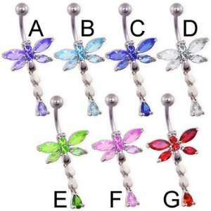   dragonfly belly ring with teardrop dangle, amethyst   A: Jewelry