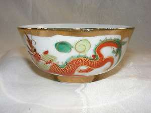 Vintage White Rice Bowl Dragon Painting decorated in Hong Kong W L 