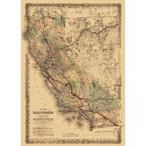  SOUTHERN PACIFIC RAILROAD CALIFORNIA (CA) MAP 1876