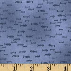   Meow Fish Bones Sea Blue Fabric By The Yard Arts, Crafts & Sewing